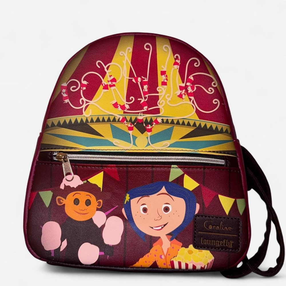 Loungefly Coraline Circus Backpack - Burgundy and Multicolor
